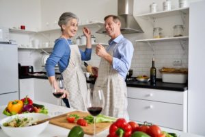 mature woman enjoying holiday dinner