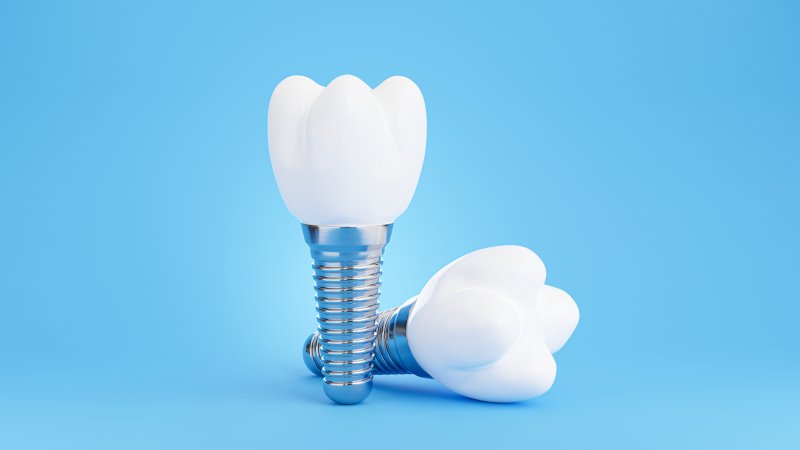 Close-up of two dental implants